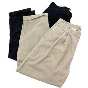 Vintage Chaps Ralph Lauren Corduroy Pleated Pants 34x30 Cuffed Tan Navy 2 Pairs